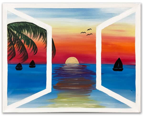 Painting of sunset over the ocean